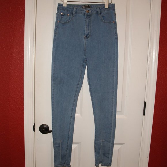 085 PRETTYLITTLETHING High Waisted Front Split Hem Skinny Jeans sz 8 - Picture 5 of 10